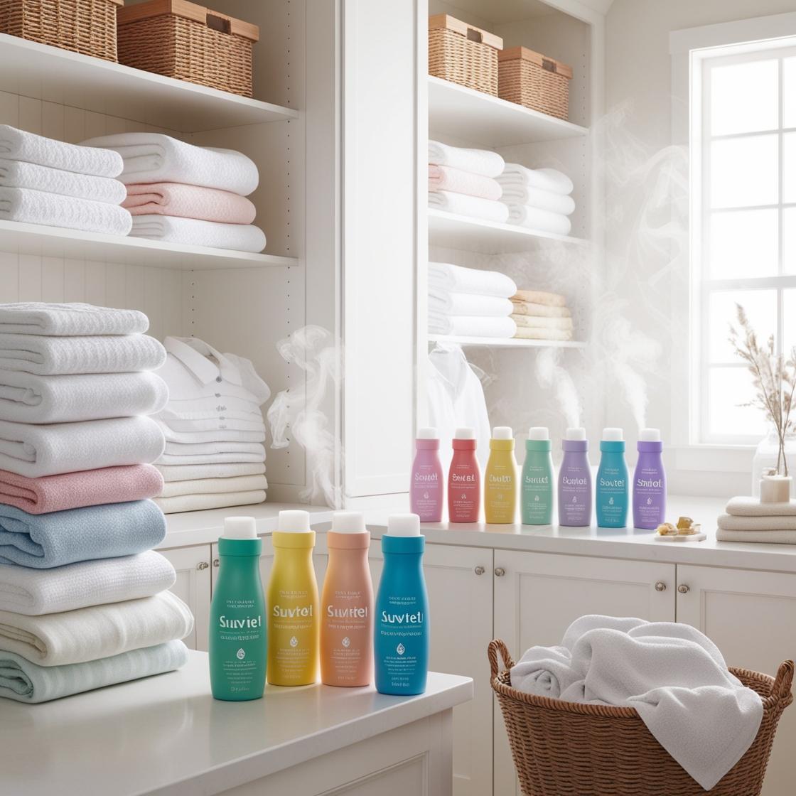 A sunlit clothesline with fresh laundry gently swaying in a warm breeze, surrounded by golden light and soft shadows.