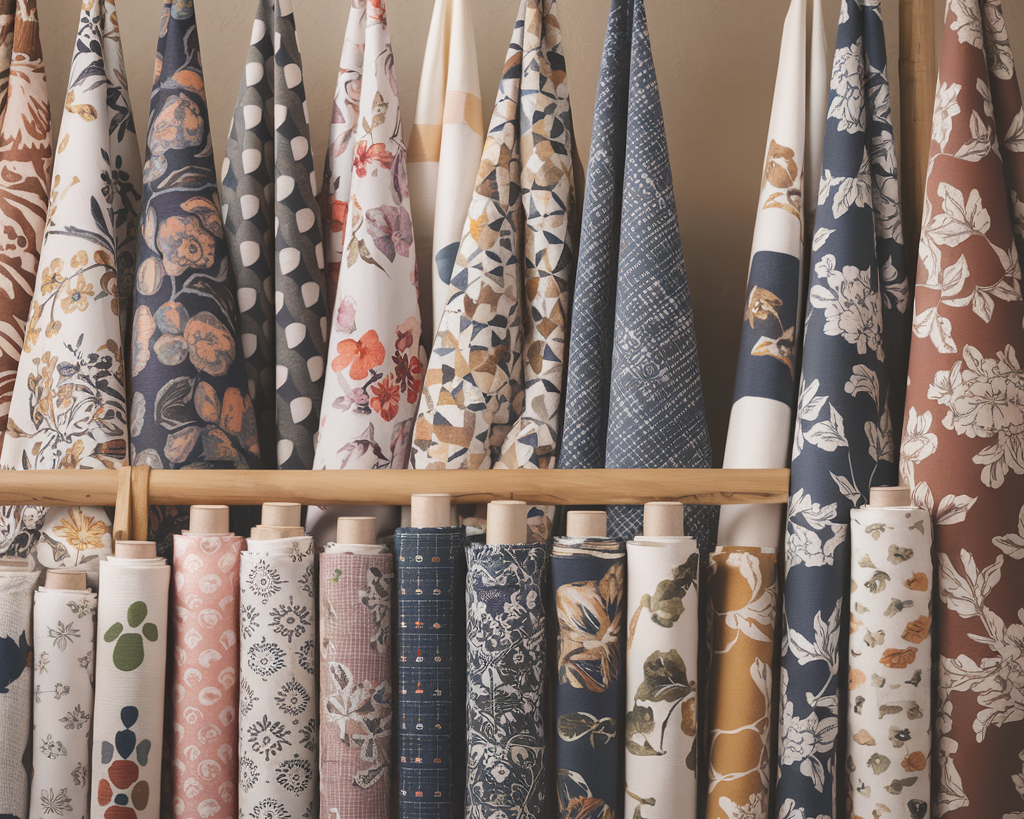 A photo of a cotton fabric collection with eco-luxe home textiles for sale in an online store.