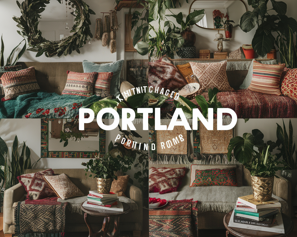 A stunning interior design shot of a Portland-inspired boho-chic room