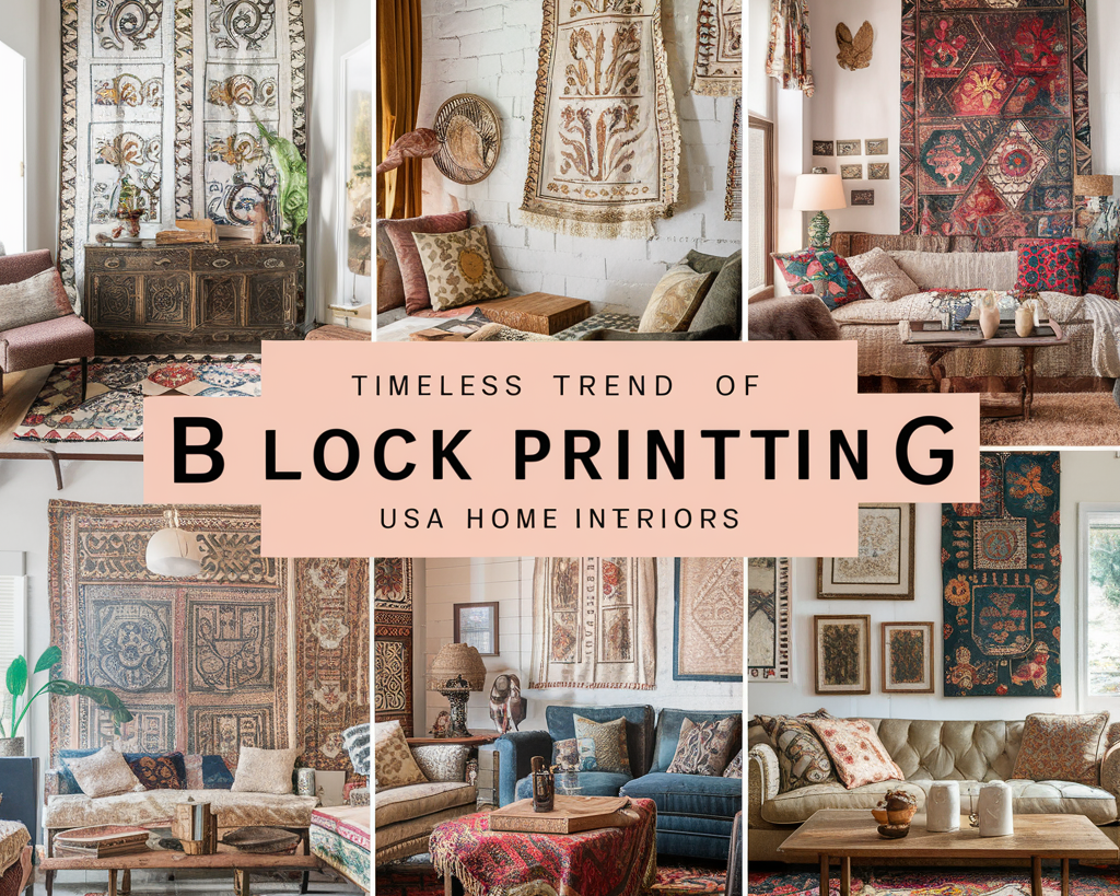 A stunning image featuring an array of intricately designed block-printed home accessories