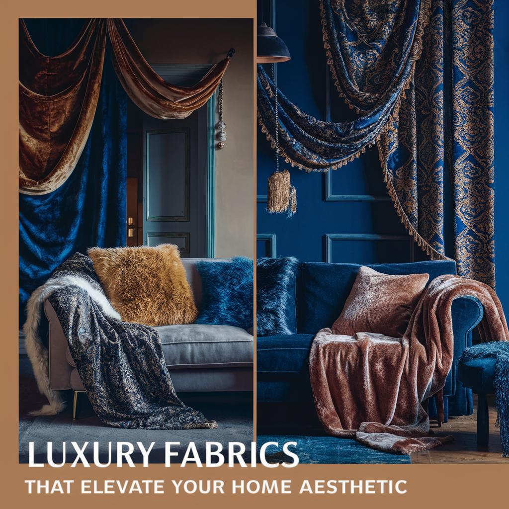showcasing the transformation of a living space through the incorporation of luxurious fabrics. The room is beautifully adorned with rich, plush materials such as velvet, silk, and faux fur.