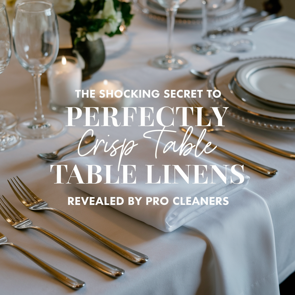 A thumbnail image of a photo with the text "The Shocking Secret To Perfectly Crisp Table Linens Revealed By Pro Cleaners". The photo shows a professionally cleaned and pressed table linens.
