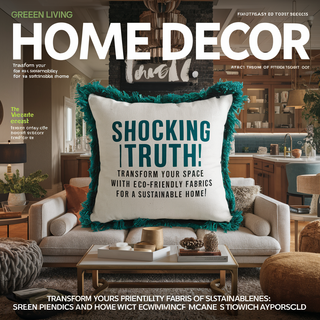 image that exudes a perfect blend of modern and cozy elements. The room is designed with a warm color palette, featuring stylish furniture and eco-friendly fabrics. At the center of the composition, a large, striking throw pillow.
