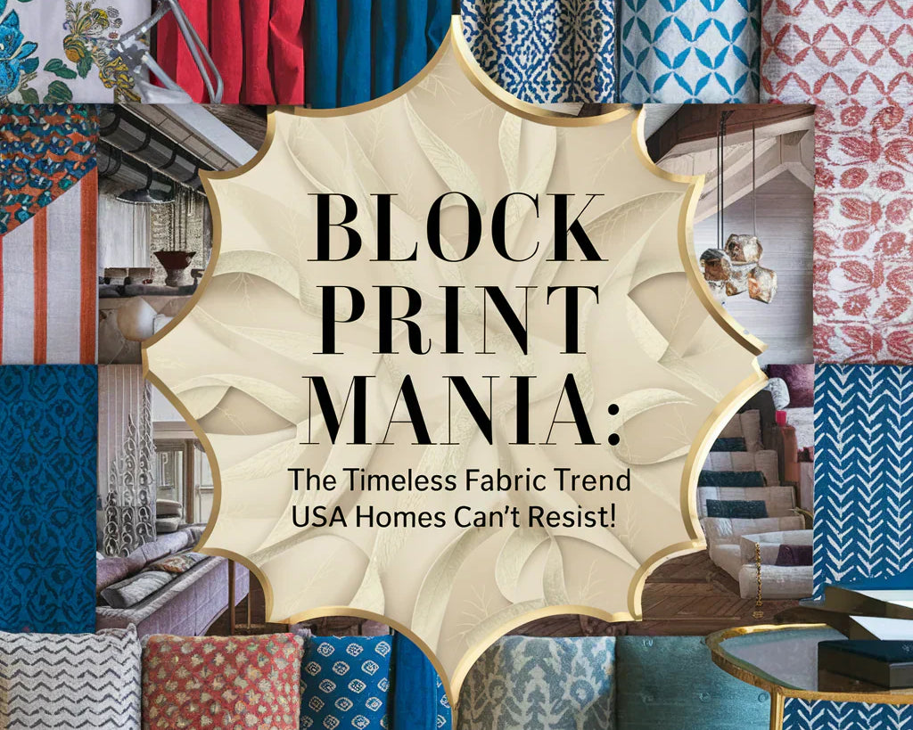 showcases a diverse selection of colorful and patterned fabrics, seamlessly integrated into a stunning home decor setting. The overall design exudes elegance, with a modern twist on traditional patterns.