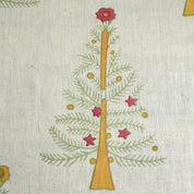 BLOCK PRINTED LINEN BLEND PINK AND GREEN FLORAL HANDMADE DECORATIVE CUSHION FABRIC - CHRISTMAS TREE