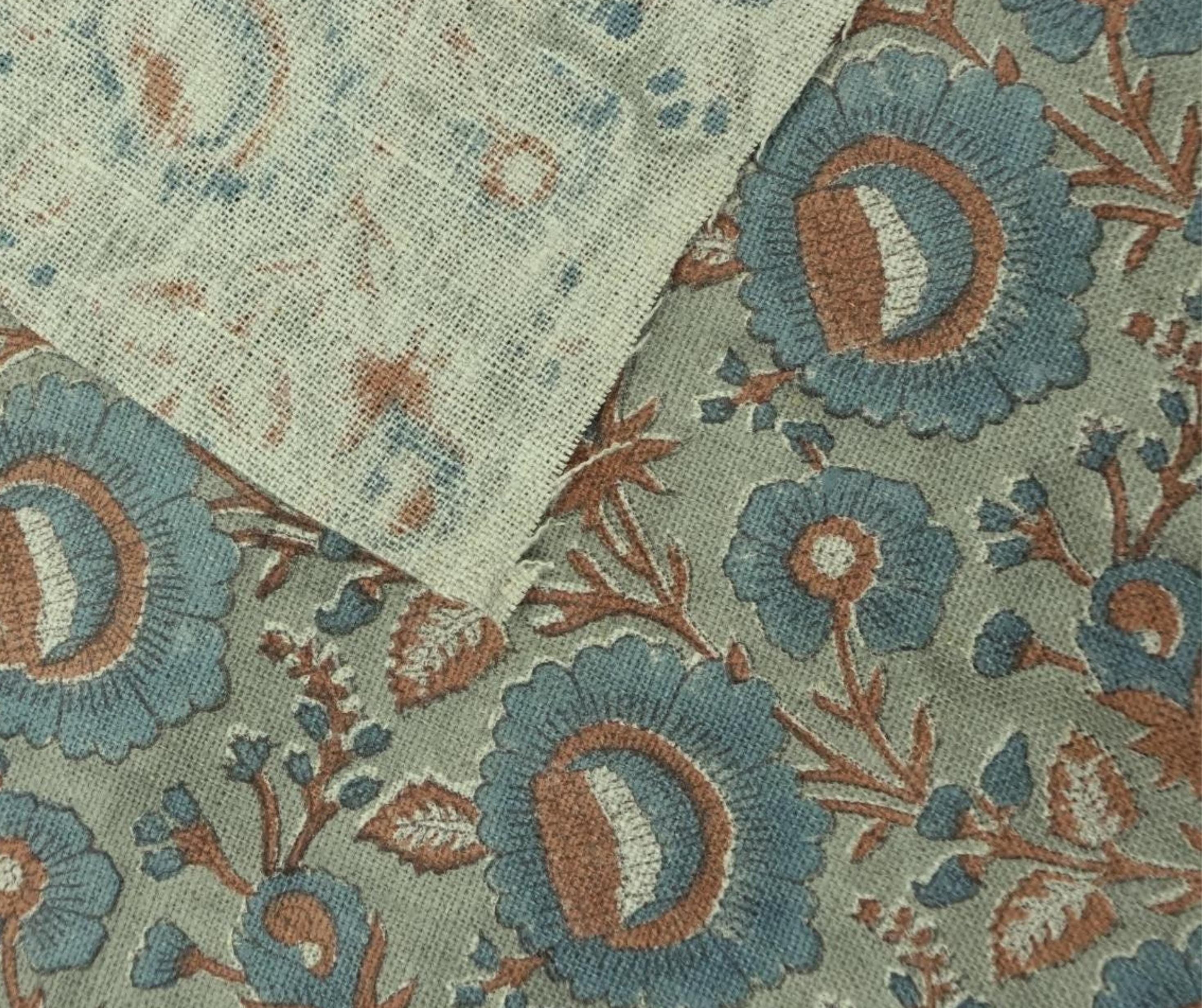 Linen Block Print Fabric 58 Inch Width Heavy Weight Linen Natural Base Color Curtains and Drapes Upholstery Handmade Art Pillow Covers Tablecloths and Runners Bedding Tote Bag Napkins by Fabritual