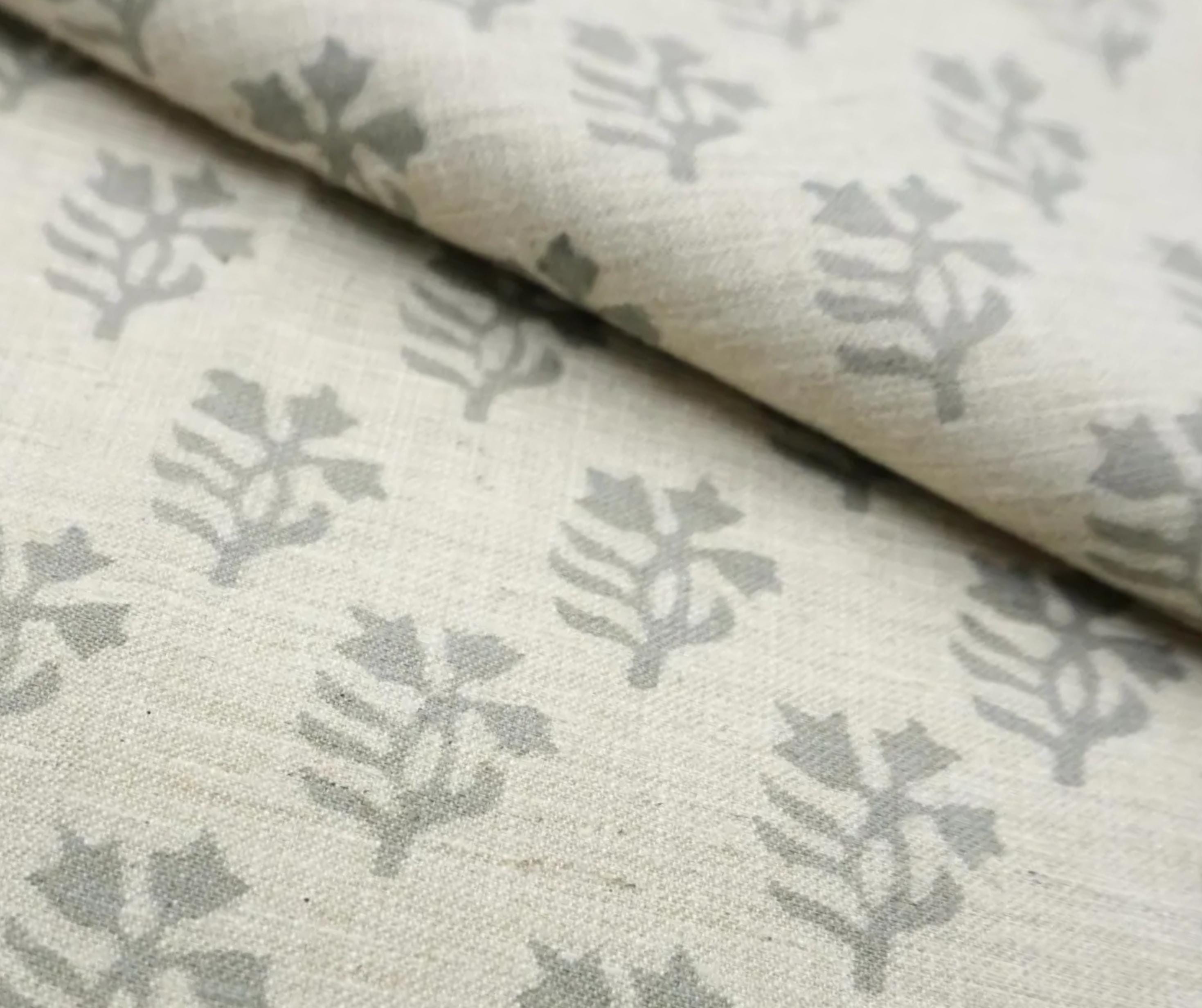 Linen Block Print Fabric Linen Blend 58 Inch Width Light Weight Linen Natural Base Color Curtains and Drapes Upholstery Handmade Art Pillow Covers Tablecloths and Runners Bedding Tote Bag Lampshades Napkins by Fabritual