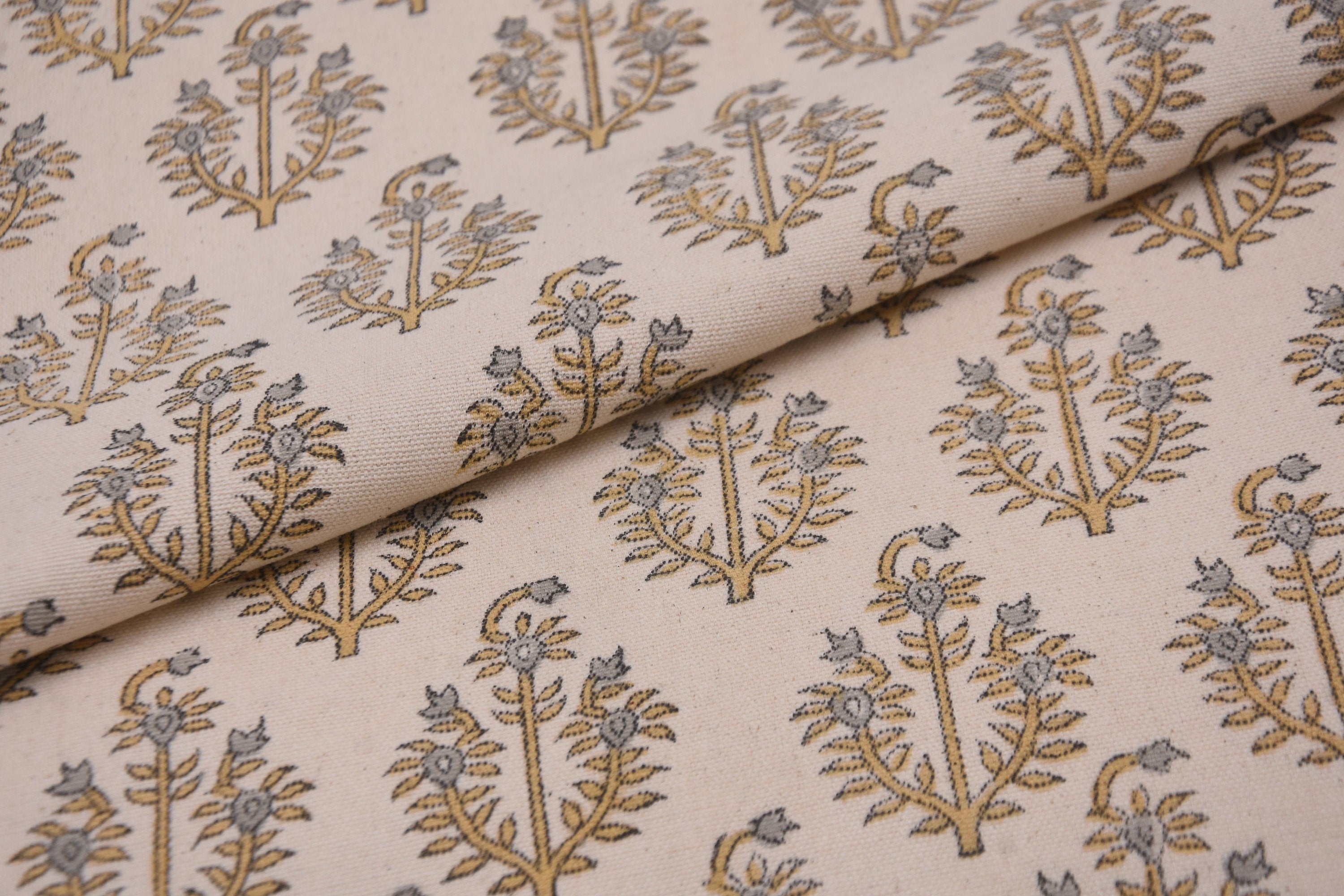 Block Print Fabric 50 Inch Width Medium Weight Duck Canvas Beige Base Color Decorative Handmade Blockprint Curtains and Drapes Pillow Covers  Bedding Tote Bag Lampshades Napkins by Fabritual