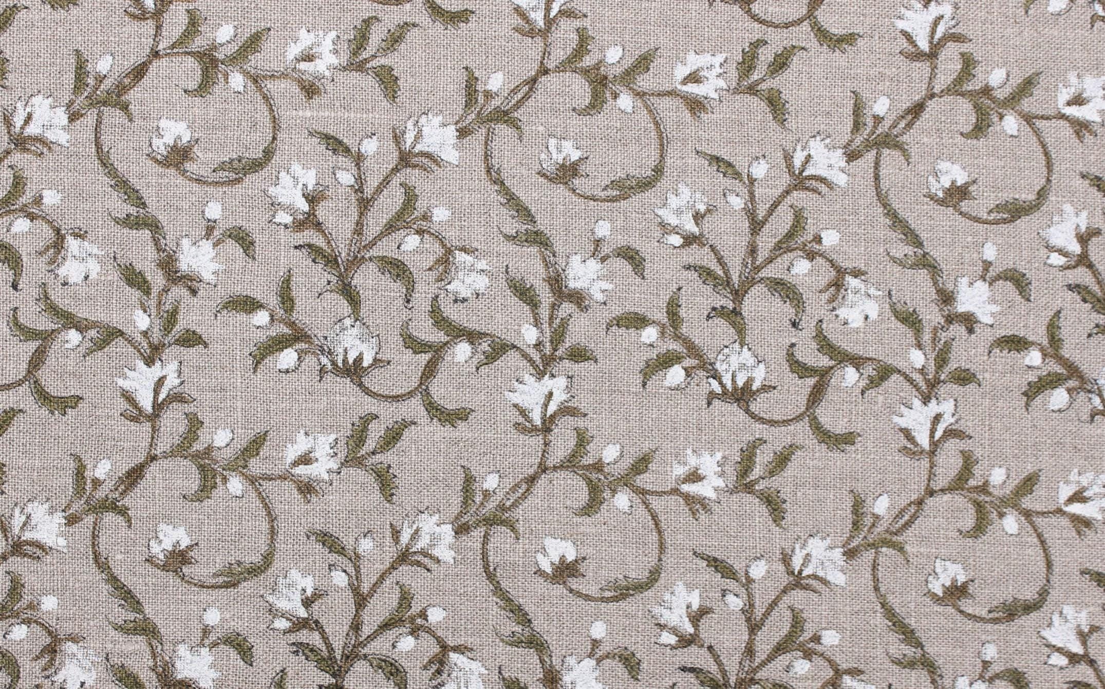 Heavyweight linen fabric, Indian floral print for rustic chair and table linens, Hand block printed floral thick linen for elegant napkins and farmhouse sofas, Indian thick linen fabric, floral art print for table runners and pillow covers