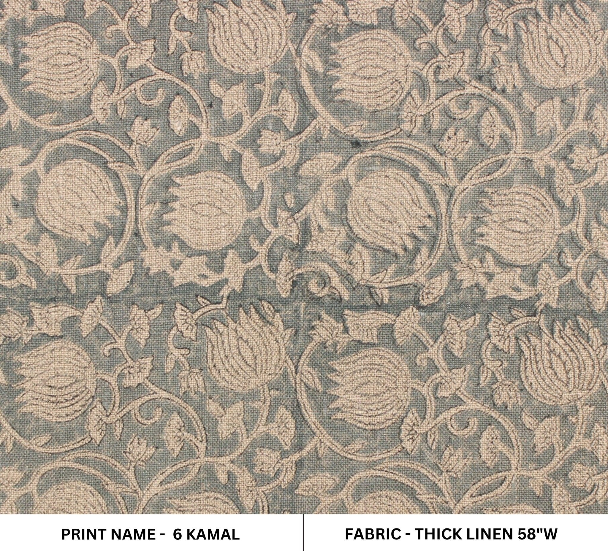 6 Kamal Unique Block Print Patterned Linen Flax Fabric  Decorative Fabric By The Yard  Pillow Cases & Cushion Cover