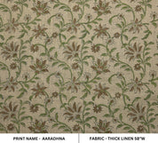 Aaradhna Floral  Brown Green Floral Block Print Linen Fabric, Hand Loom Home Decor Linen Cotton Fabric, Cushion Fabric