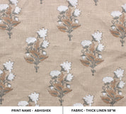 Abhishek   Natural Thick Linen  Block Print Running Fabric Pillow Covers, Hand Block Upholstery