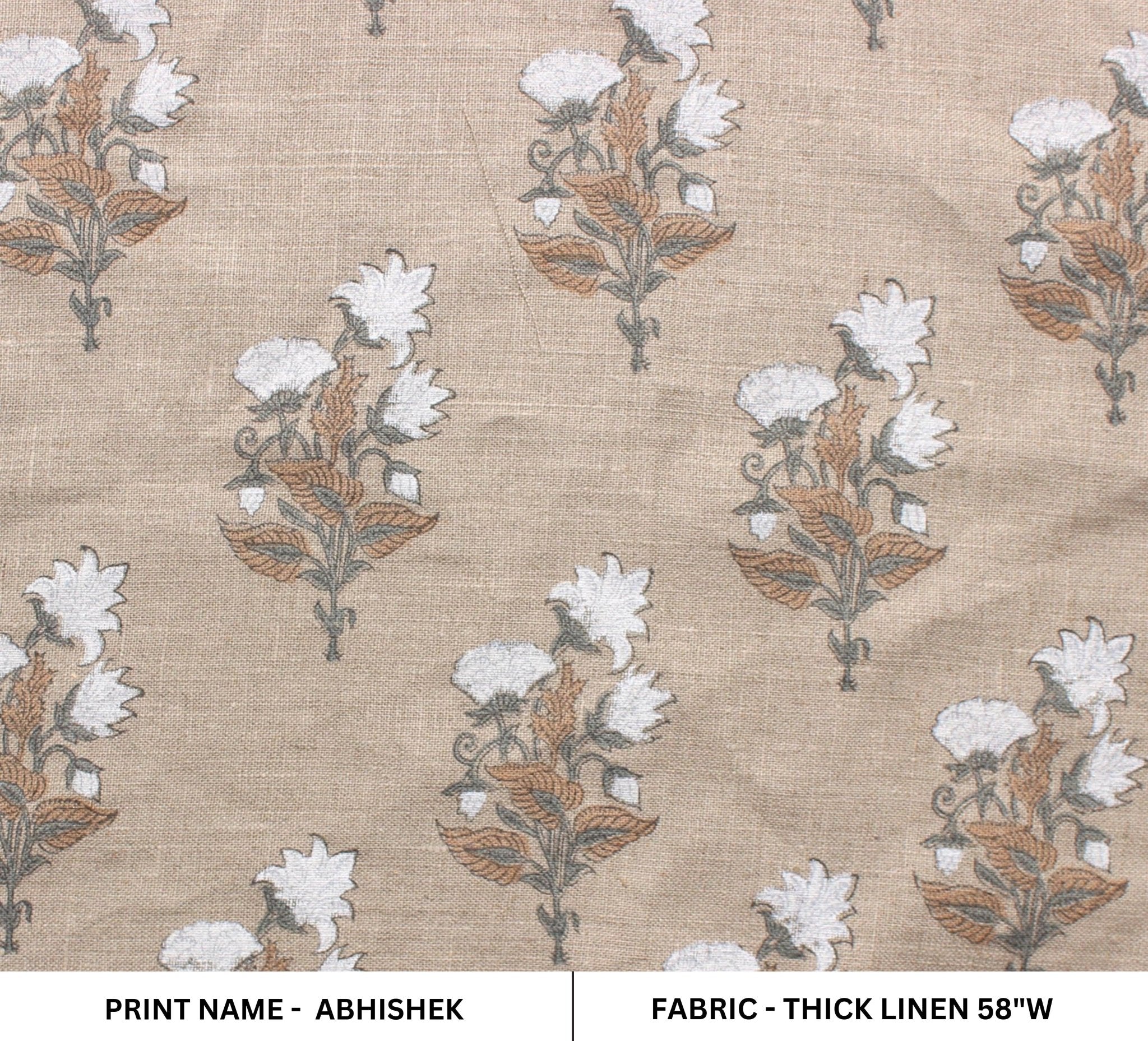 Abhishek   Natural Thick Linen  Block Print Running Fabric Pillow Covers, Hand Block Upholstery