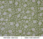 AMRITVELA GREEN Fabric , HandBlock print , Cushion Cover , Upholstery , Floral Print Fabric Home Decor