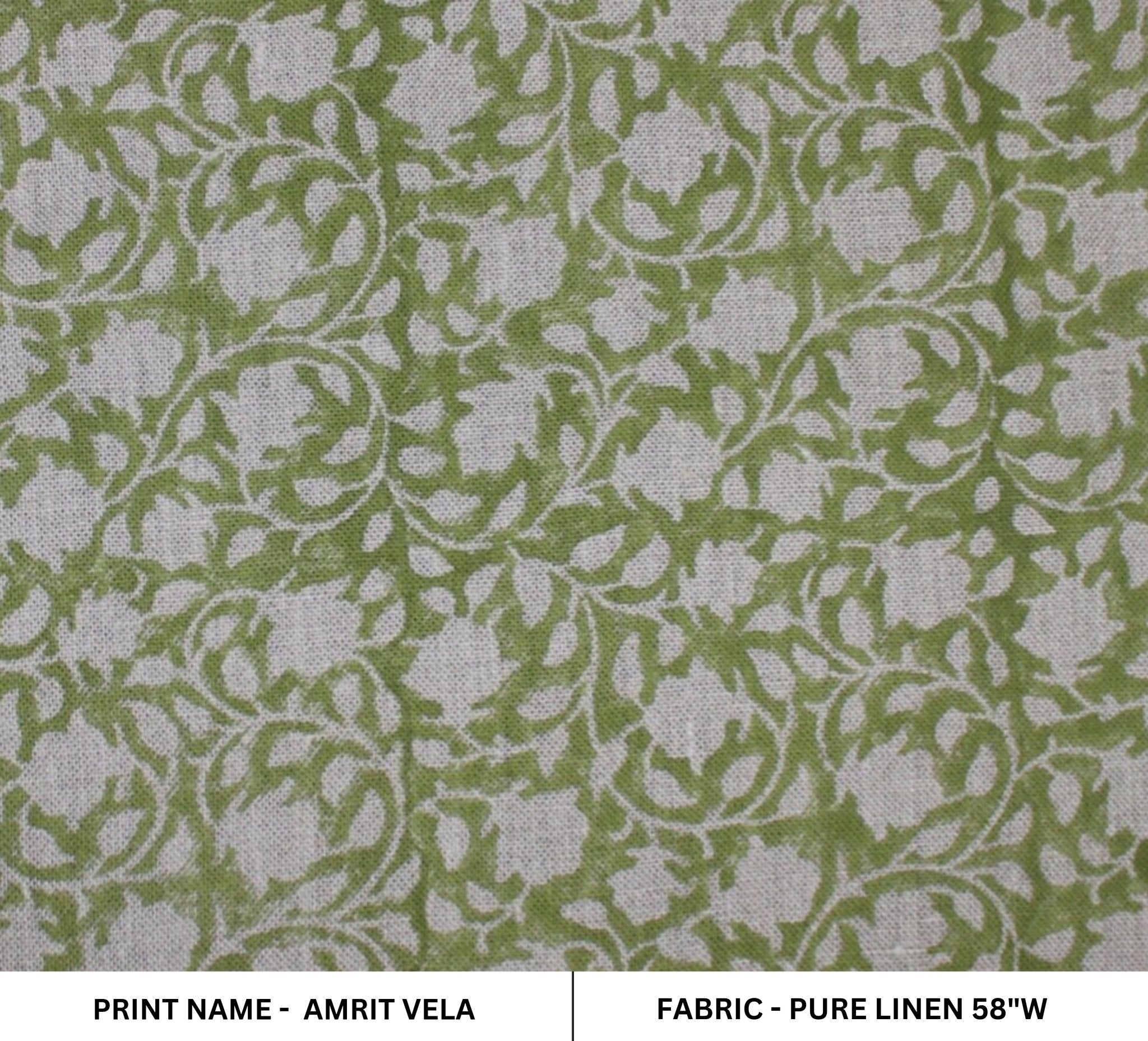 AMRITVELA GREEN Fabric , HandBlock print , Cushion Cover , Upholstery , Floral Print Fabric Home Decor