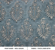 Block Print Linen Fabric, Neel Gagan  Indian Handmade Block Print Art On Pure Linen & Cotton Fabrics, Floral Design Running Fabric For Home Decors Upholsterypillows