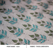 Alia Green  Linen Home Decor, Indian Hand Block Print Linen Fabric, Extra Wide Linen, Linen For Upholstery Works, Linen Curtains.
