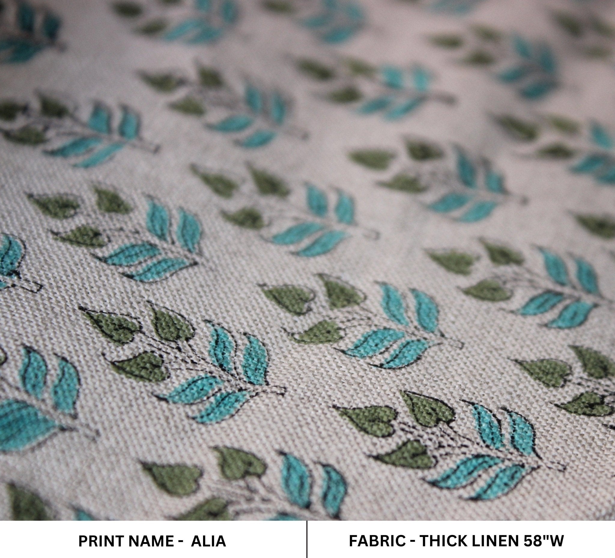 Alia Green  Linen Home Decor, Indian Hand Block Print Linen Fabric, Extra Wide Linen, Linen For Upholstery Works, Linen Curtains.