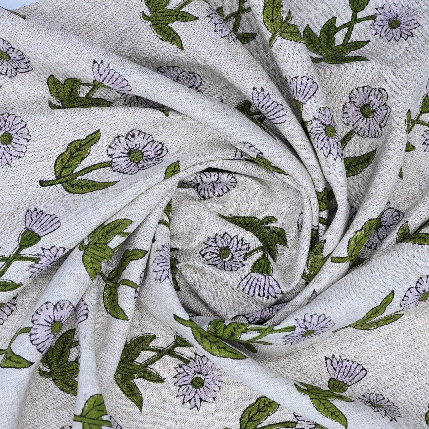 Block Printed Handmade Boho Green Floral Viscouse LInen Fabric – Kriti Design