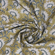 Artisanal Green Floral Boho Block Print Viscose Linen Fabric – Rajnigandha