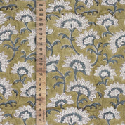 Artisanal Green Floral Boho Block Print Viscose Linen Fabric – Rajnigandha