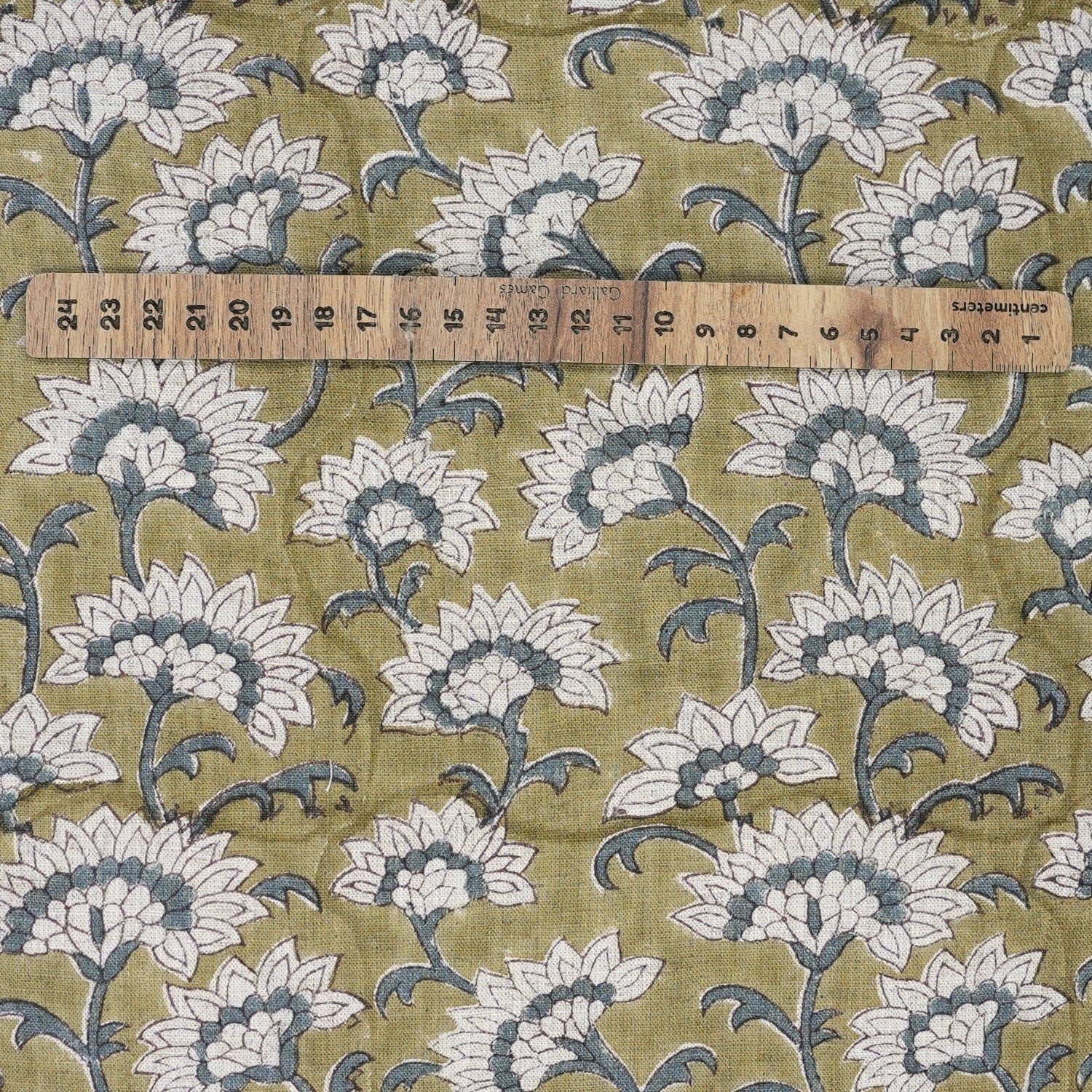 Artisanal Green Floral Boho Block Print Viscose Linen Fabric – Rajnigandha