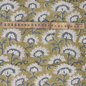 Artisanal Green Floral Boho Block Print Viscose Linen Fabric – Rajnigandha