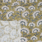 Artisanal Green Floral Boho Block Print Viscose Linen Fabric – Rajnigandha