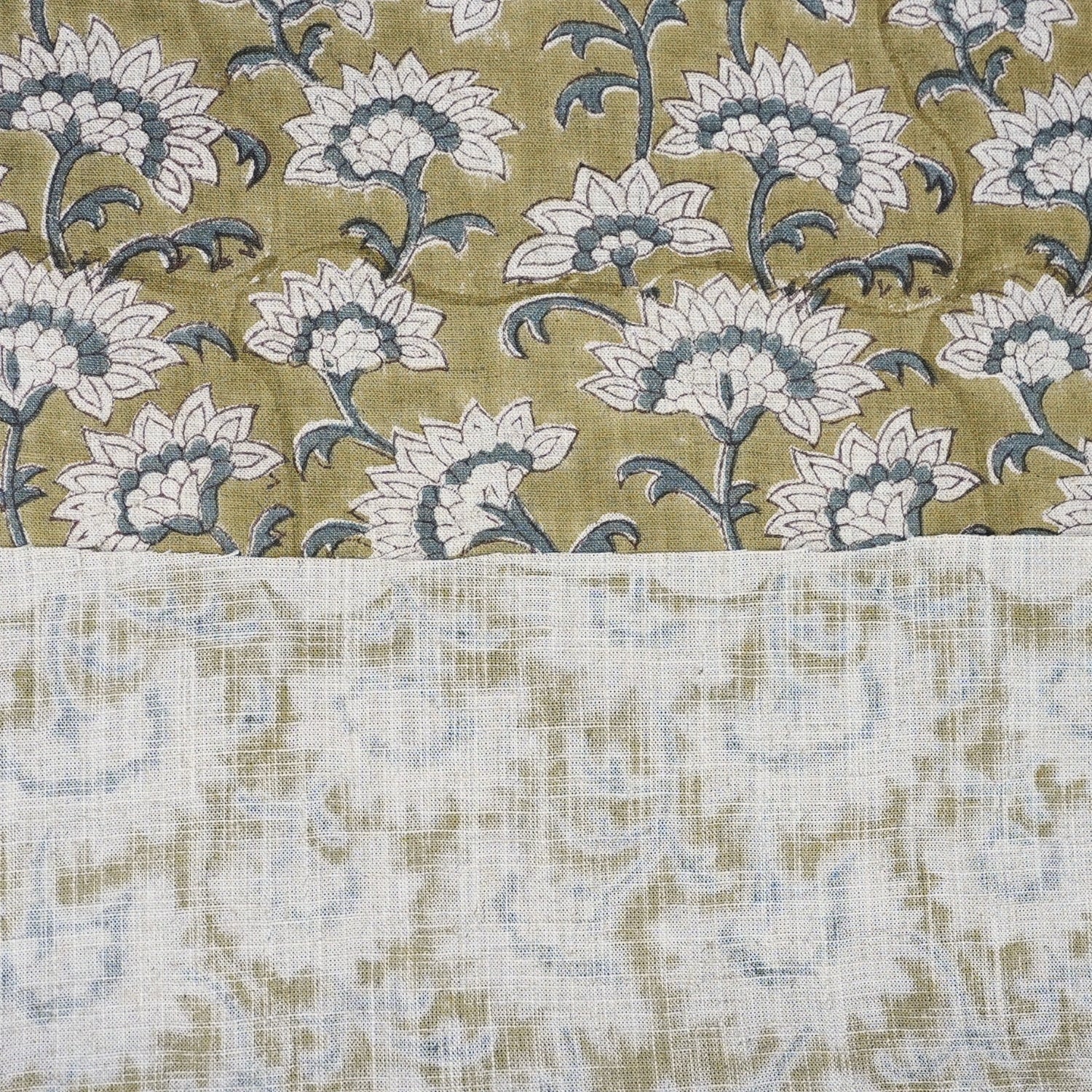 Artisanal Green Floral Boho Block Print Viscose Linen Fabric – Rajnigandha