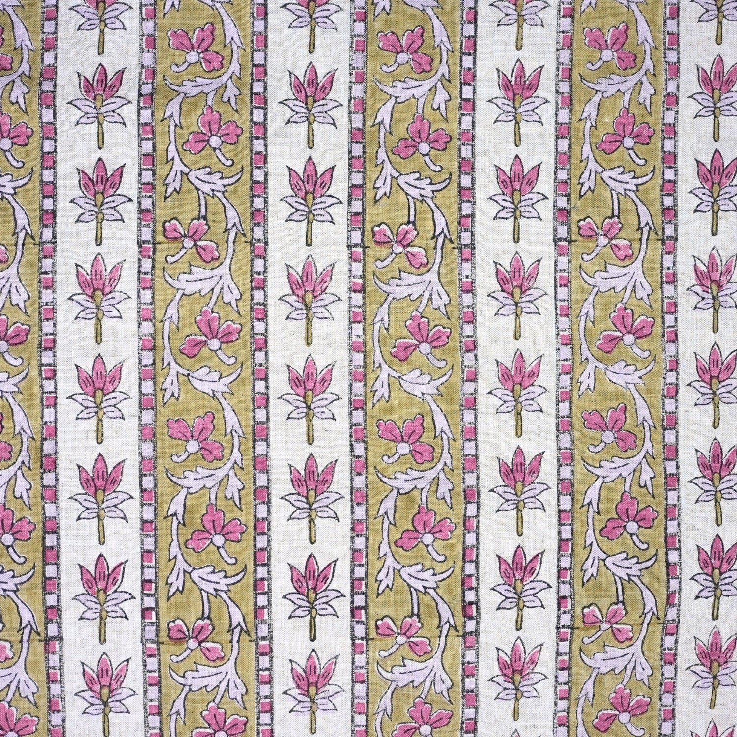 Hand Block Printed Pink Floral Viscose Linen Fabric – Laxmi Border Boho Design