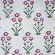 Hand Stamped Block Printed Boho Floral Viscose Linen Cushion Fabric - Amitabh Pink
