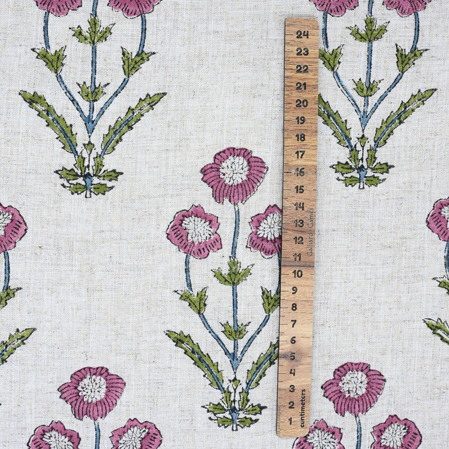 Hand Stamped Block Printed Boho Floral Viscose Linen Cushion Fabric - Amitabh Pink