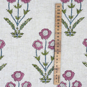 Hand Stamped Block Printed Boho Floral Viscose Linen Cushion Fabric - Amitabh Pink