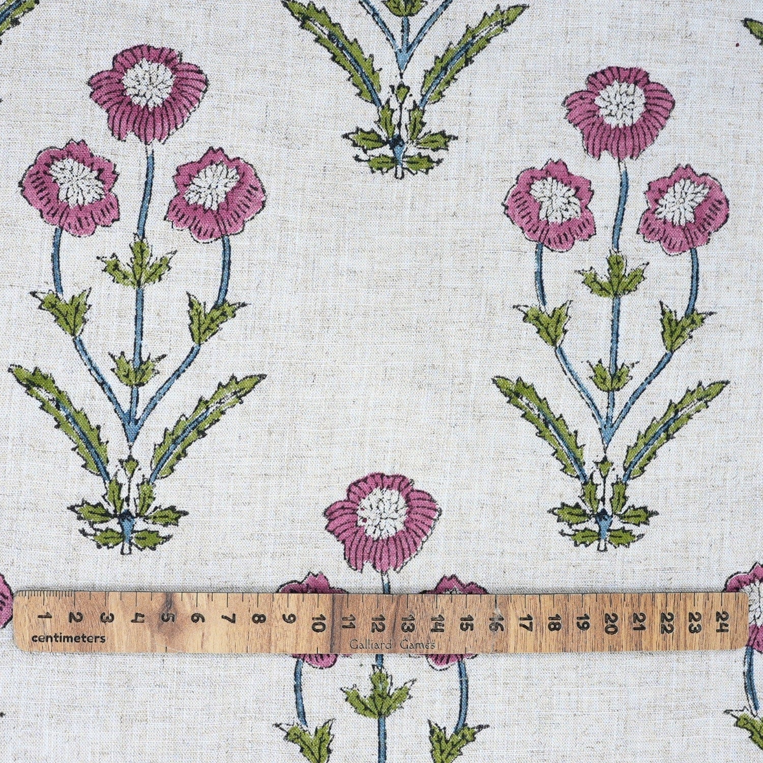 Hand Stamped Block Printed Boho Floral Viscose Linen Cushion Fabric - Amitabh Pink