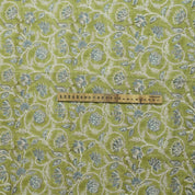 HAND BLOCK PRINTED GREEN FLORAL VISCOSE LINEN FABRIC FOR BOHO DECORATIVE PILLOW - SARASWATI