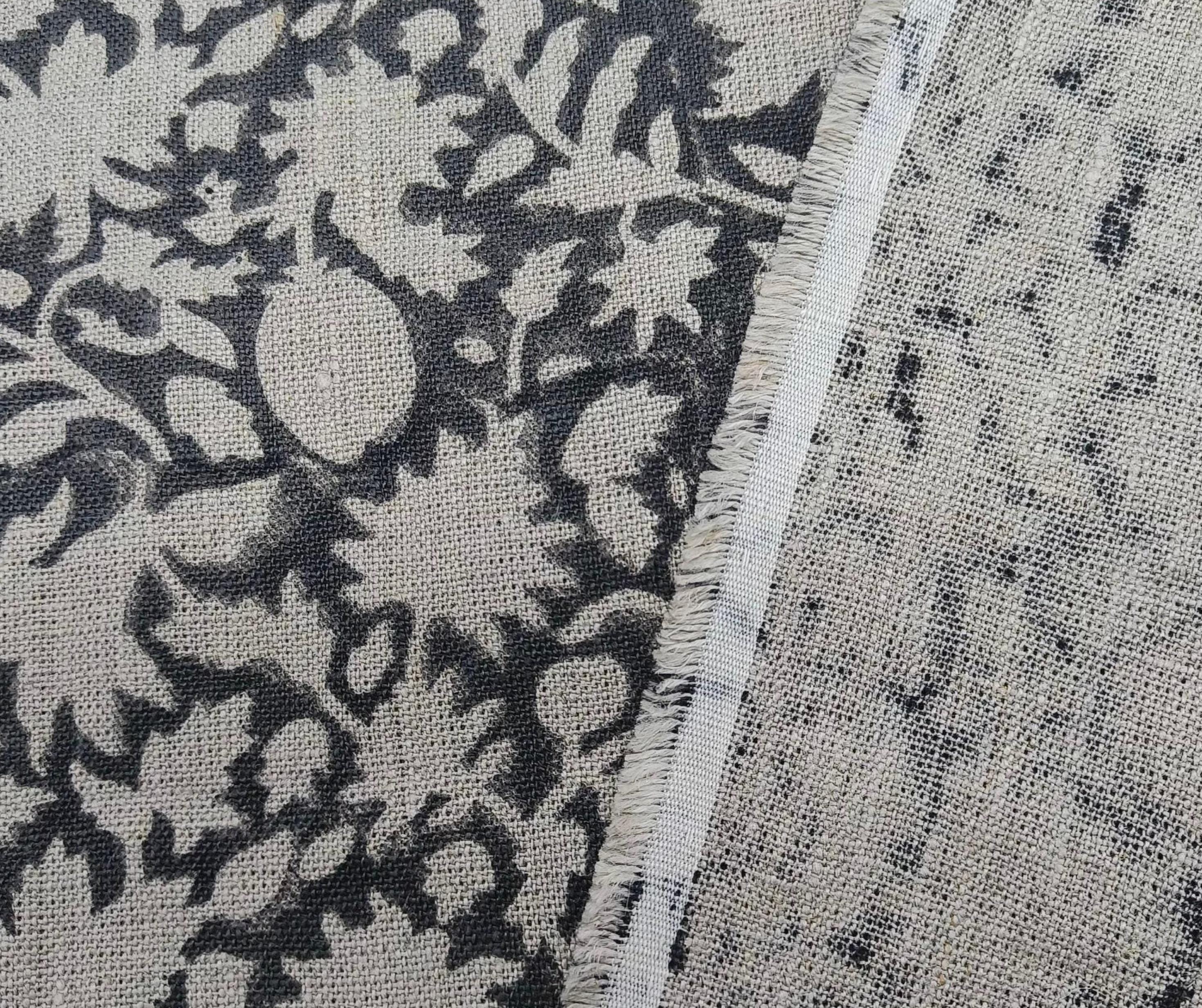 Linen Block Print Fabric 58 Inch Width Heavy Weight Linen Natural Base Color Curtains and Drapes Upholstery Handmade Art Pillow Covers Tablecloths and Runners Bedding Tote Bag Lampshades Napkins