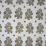 Hand-Stamped Boho Woodblock Print Brown Floral Viscose Linen Fabric – Sadabahar