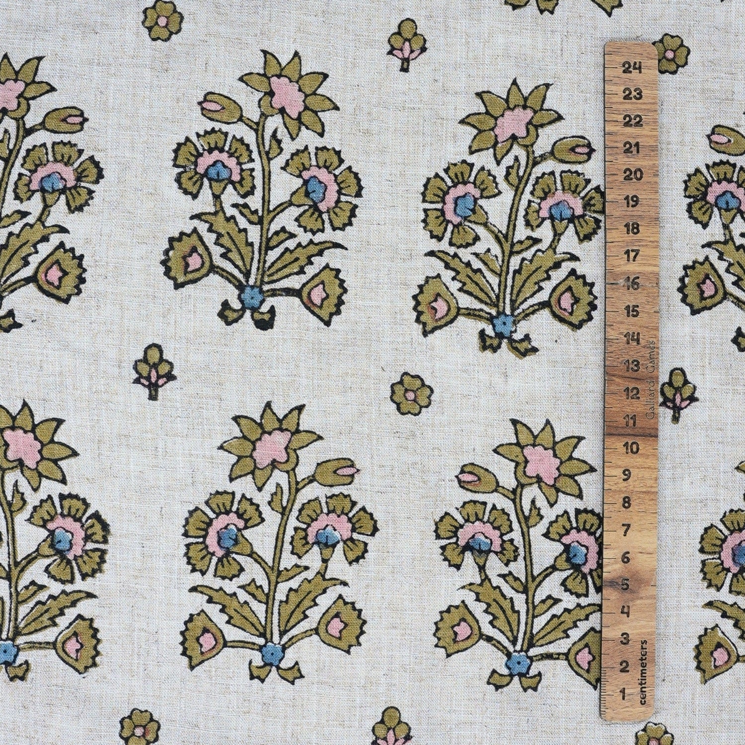 Hand-Stamped Boho Woodblock Print Brown Floral Viscose Linen Fabric – Sadabahar