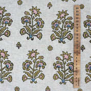 Hand-Stamped Boho Woodblock Print Brown Floral Viscose Linen Fabric – Sadabahar