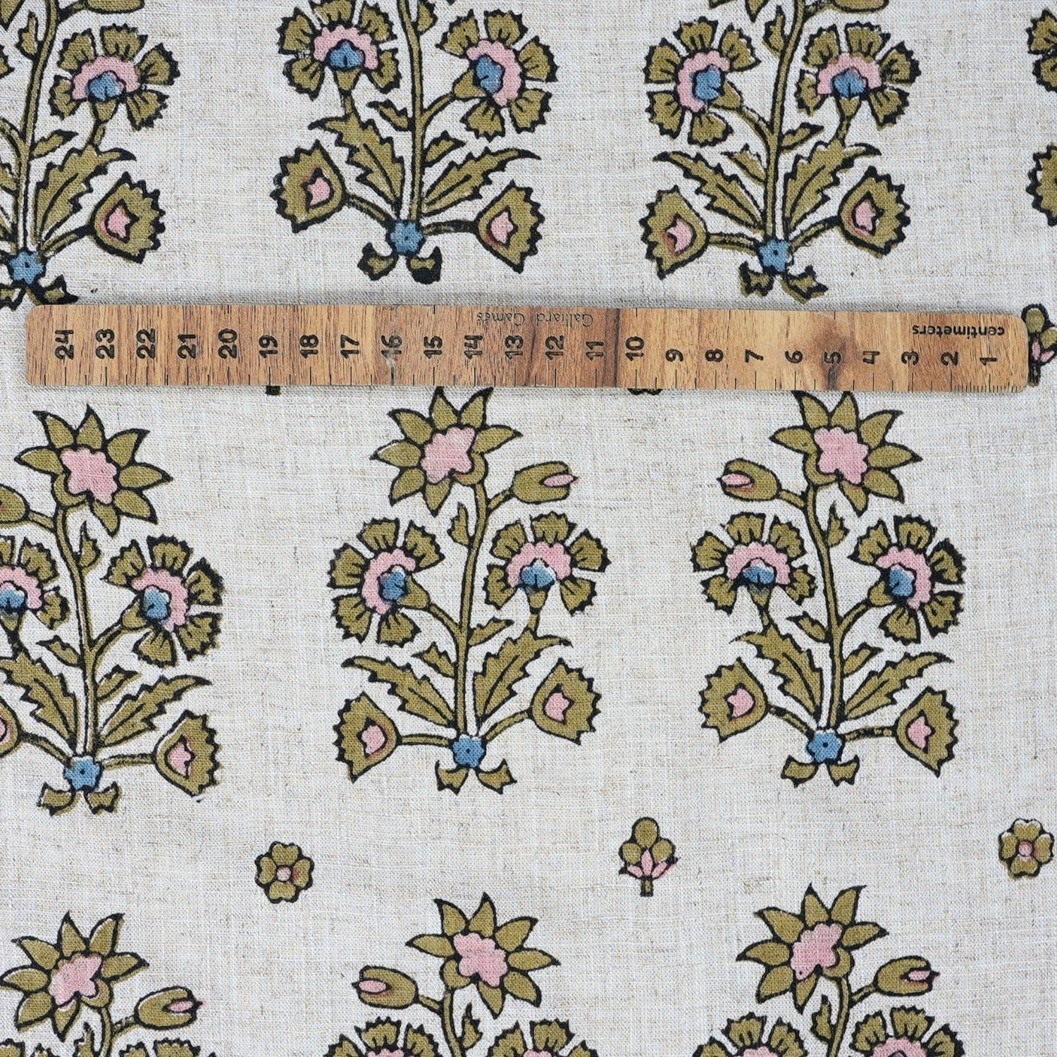 Hand-Stamped Boho Woodblock Print Brown Floral Viscose Linen Fabric – Sadabahar