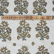 Hand-Stamped Boho Woodblock Print Brown Floral Viscose Linen Fabric – Sadabahar