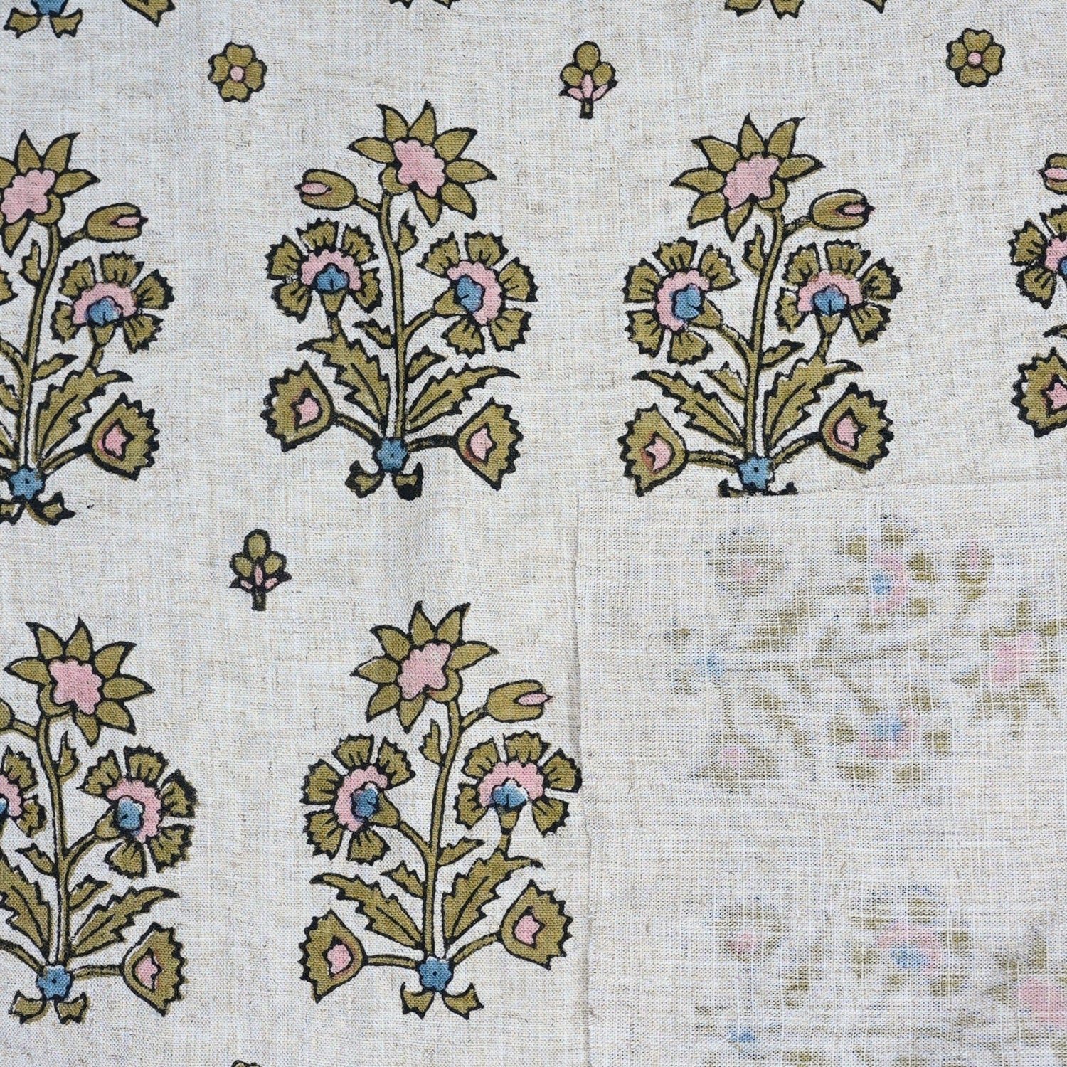 Hand-Stamped Boho Woodblock Print Brown Floral Viscose Linen Fabric – Sadabahar