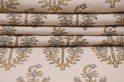 Block Print Fabric 50 Inch Width Medium Weight Duck Canvas Beige Base Color Decorative Handmade Blockprint Curtains and Drapes Pillow Covers Tablecloths and Runners Bedding Tote Bag Napkins by Fabritual