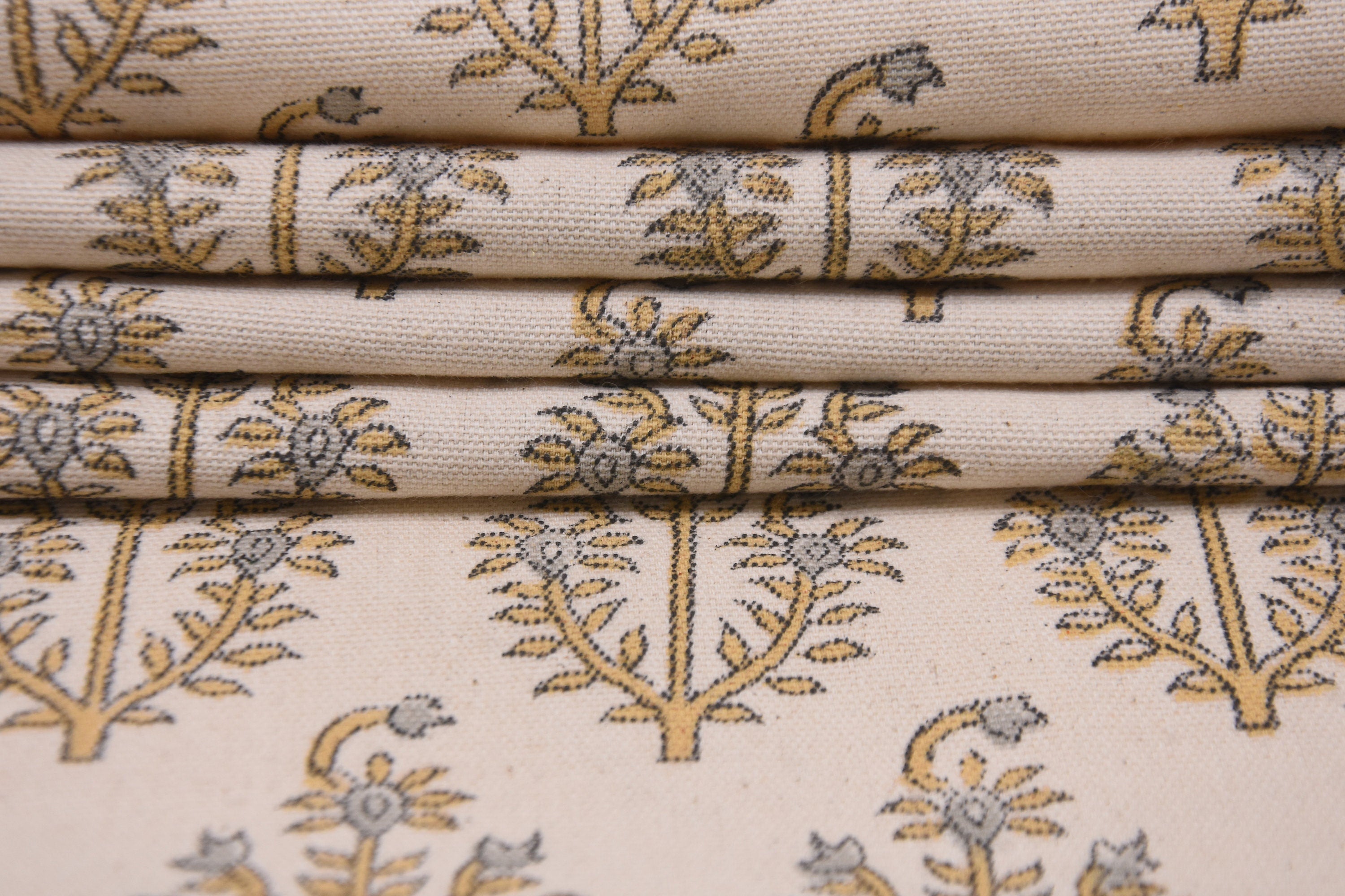 Block Print Fabric 50 Inch Width Medium Weight Duck Canvas Beige Base Color Decorative Handmade Blockprint Curtains and Drapes Pillow Covers Tablecloths and Runners Bedding Tote Bag Napkins by Fabritual