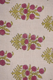 Block Printed Premium Thick Linen Handmade Fabric in Rose Gold and Mustard Big Floral for Tablecloths – HJARA