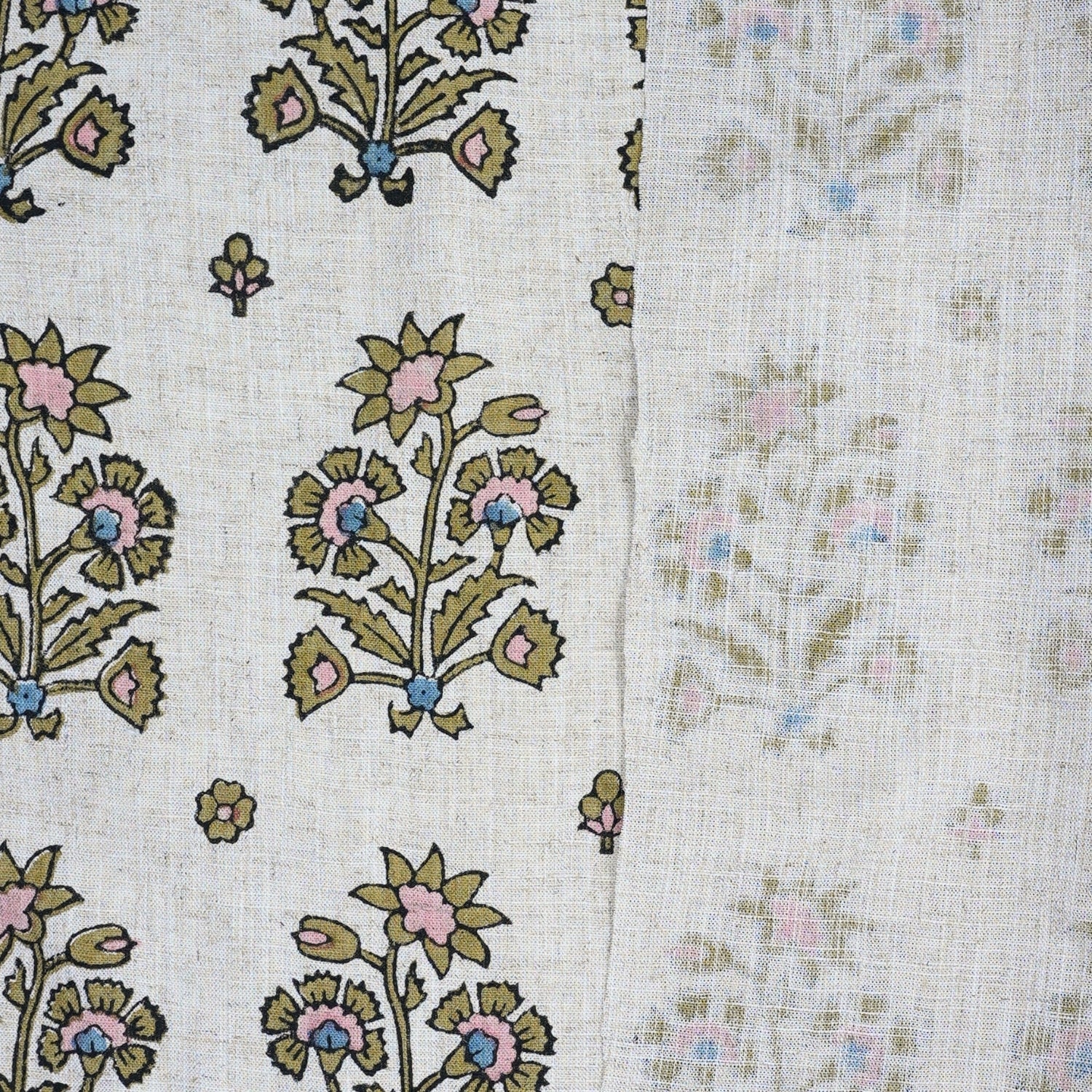 Hand-Stamped Boho Woodblock Print Brown Floral Viscose Linen Fabric – Sadabahar