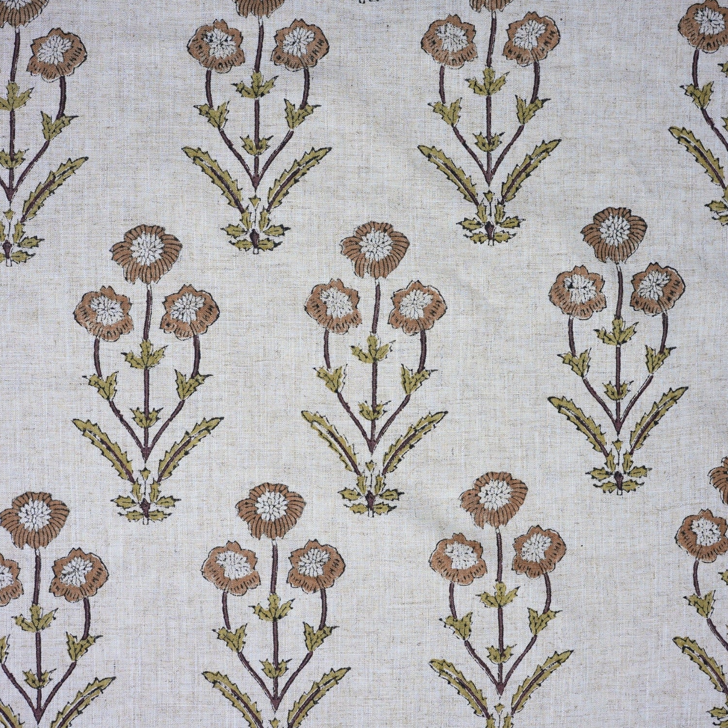 Handmade Floral Viscose Linen Fabric in Artisanal Block Print - Amitabh Brown