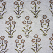 Handmade Floral Viscose Linen Fabric in Artisanal Block Print - Amitabh Brown