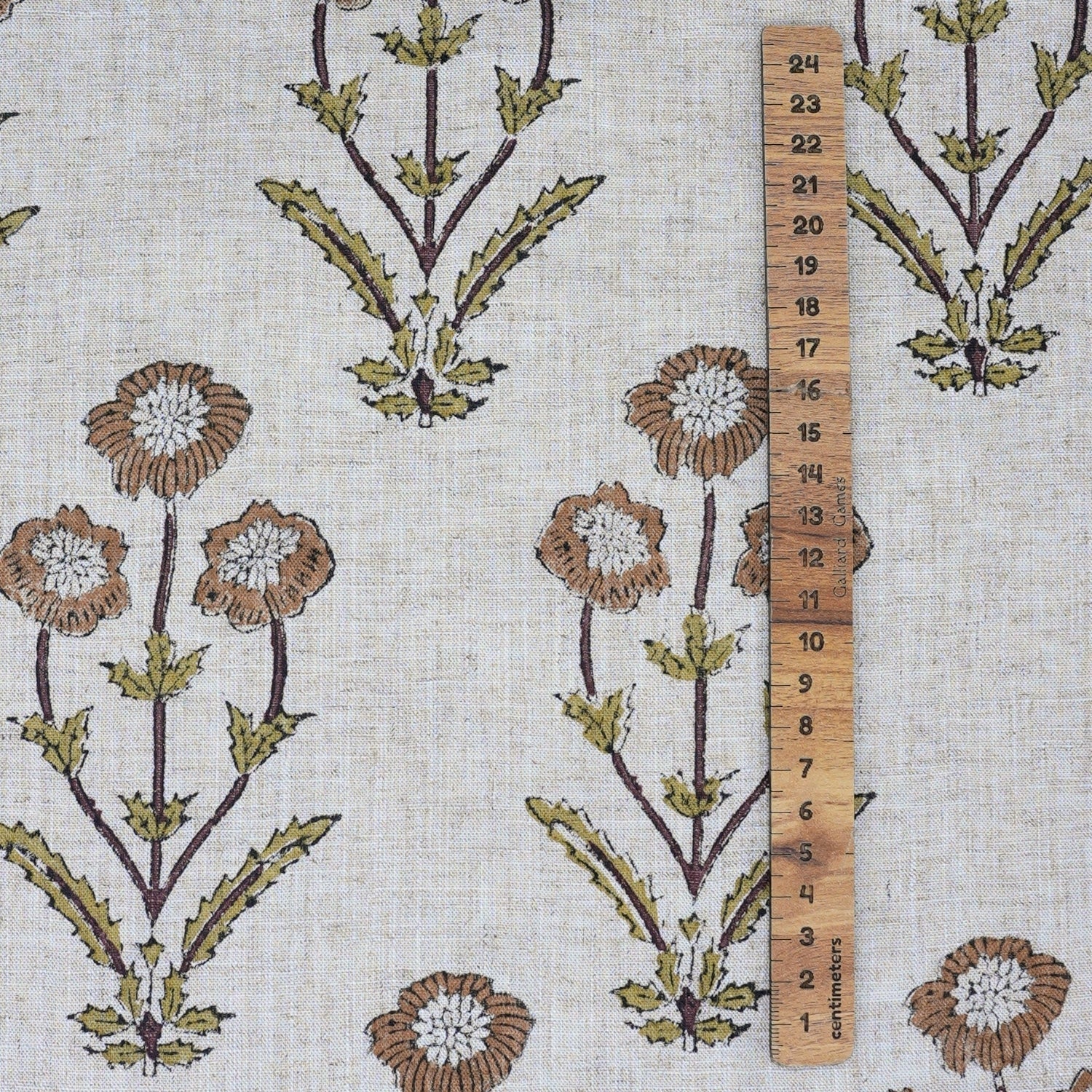 Handmade Floral Viscose Linen Fabric in Artisanal Block Print - Amitabh Brown