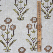 Handmade Floral Viscose Linen Fabric in Artisanal Block Print - Amitabh Brown